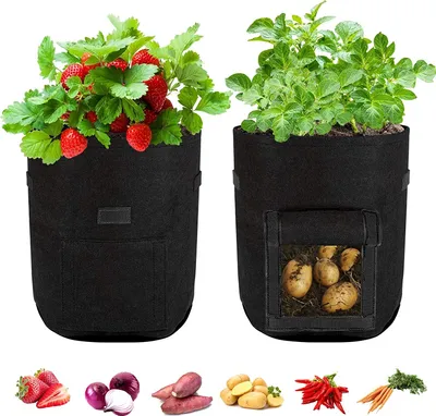 Obrázek produktu pro 2 kusy sázecí pytel opakovaně použitelný sáček na brambory Tomato Planter Bag odolný sázecí pytel pro květiny rostliny zeleninu (10 galonů, černá)