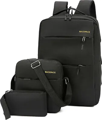 Produktbild von 3-teiliges Rucksack-Kombi-Set, Laptop-Rucksack, wasserdicht, Business-Reisetasche mit USB-Ladeanschluss, College, Schule, Computer-Rucksack, Reisen, laessig, Wandern, Tagesrucksack, 16-Zoll-Computer