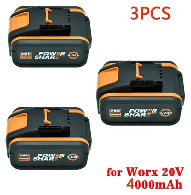 Produktbild von Akku für Worx 20V Werkzeuge - Li-Ion Ersatzakku - 4,0Ah 3er Pack - Kompatibel mit WX390 WX176 WX166.4 WX372.1