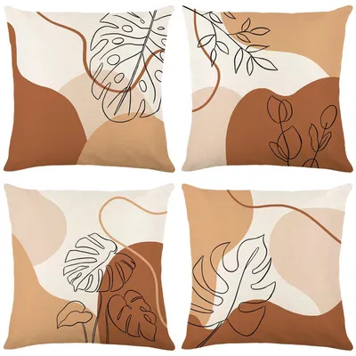 Immagine prodotto di Coperte per cuscini 45x45 cm, set da 4, motivo astratto a foglie, tessuto misto lino, per la decorazione