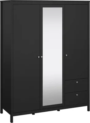 Produktbild von Kleiderschrank 3 Türen Helise, Schlafzimmermöbel, Schrank, Garderobe, 150x58 h199 cm, Schwarz