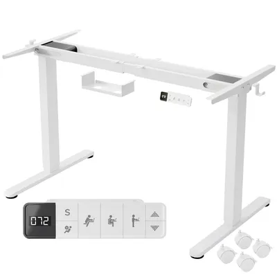 Produktbild von AREBOS Schreibtischgestell elektrisch höhenverstellbar Weiß 2 Motoren 120 kg 72–120 cm LCD Display 3 Speicherhöhen Rollen Kabelhalterung