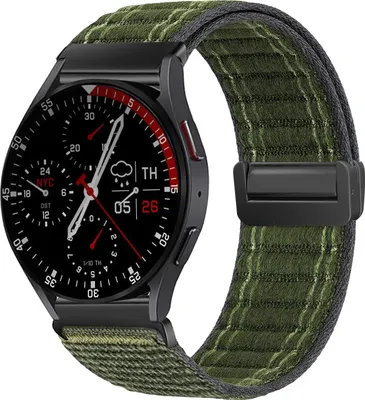 Produktbild von Smartwatch Armband für Samsung Galaxy Watch7 44mm Nylon Textil Band Ersatzband Wechselband Magnetverschluss flexibel atmungsaktiv Grün Oliv