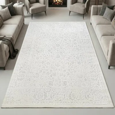 Produktbild von Teppich Creme Ornament Muster Vintage Optik Wohnzimmer Größe - 120 x 170 cm