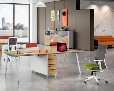 Produktbild von Schreibtisch für 4 Personen Bürotisch Großes Arbeitstisch Holz Weiß