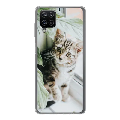 Produktbild von MuchoWow® Handyhülle Schutzhülle Hülle für Samsung Galaxy A12 Katze - Kätzchen - Pflanzen Silikon Softcase Handy Hülle - Bild