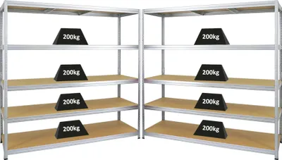 Produktbild von Mega Deal | 2x Schwerlastregal Giant Elephant | HxBxT 180x180x60cm | Fachlast 200kg | Verzinkt