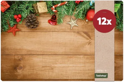 Produktbild von Abwaschbare Tischsets 12er Set Weihnachten Holz Deko