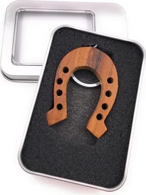 Immagine prodotto di Portachiavi in legno ferro di cavallo portafortuna anno nuovo ciondolo in ferro in confezione regalo