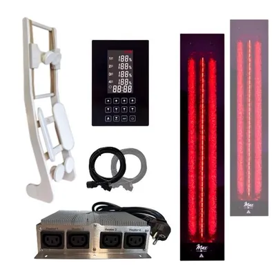 Immagine prodotto di SET radiatore a infrarossi 1x InfraROTmed MAX© 500W + 1x 750W + icon 4 TOUCH + schienale per cabina a infrarossi fai da te, radiatore a spettro completo da incasso
