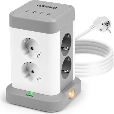 Produktbild von Duronic ET8C Mehrfachsteckdose | Steckdosenwürfel mit 3 USB A Ports und 1 USB C Port (3A) | 8-Fach Steckdose 3680W 16A | Steckdosenleiste mit Überspannungsschutz | Steckdosenturm mit 1,8 m Kabel