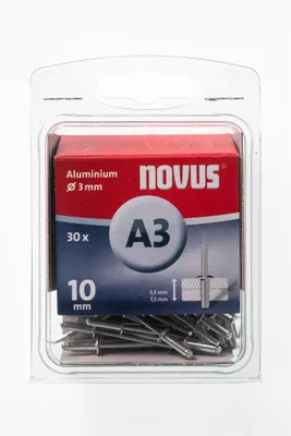 Produktbild von 30 Novus Aluminium Blindnieten Ø3 mm, 10 mm,Typ A3/10mm  Nr.: 045-0022
