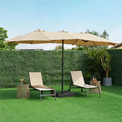 Produktbild von Yaheetech Großer Sonnenschirm mit Basis, Kurbelschirm 4,47 m lang, Sonnenschutz UPF 50+, extra großartiger Gartenschirm mit Kurbel, Terrassenschirm