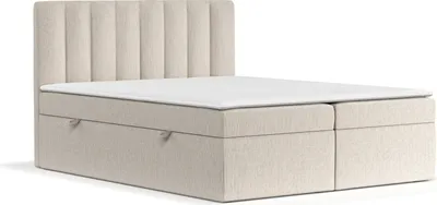 Obrázek produktu pro Kontinentální postel Livia Interiors Novento, postel 180x200 cm, s úložným prostorem, manželská postel, matrace H3 Bonell a topper světle béžová barva