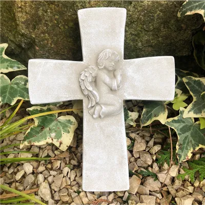 Produktbild von Kreuz mit 3D Engel Grabengel Gedenkstein Grabschmuck Grabdeko 800g schwer