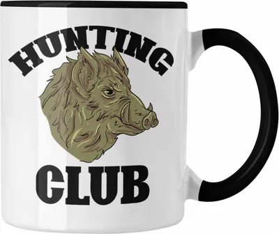 Produktbild von Trendation - Hunting Club Wildschwein Tasse Jäger Geschenk Spruch Geschenkidee Jagd (Schwarz)