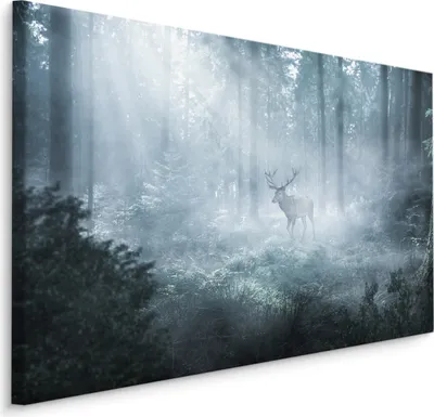 Produktbild von Fabelhafte Canvas LEINWAND BILDER 120x80 cm XXL Kunstdruck Wald Hirsch Bäume Sonne