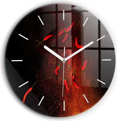 Produktbild von Wallfluent Große Wanduhr – Stilles Quarzuhrwerk - Uhr Dekoration Wohnzimmer Schlafzimmer Küche - Zifferblatt mit Striche - weiße Zeiger - 60 cm - Chilischoten