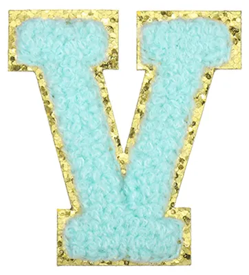 Buchstabe V Aufbügelpatch 5,5x5 cm Chenille Goldrand