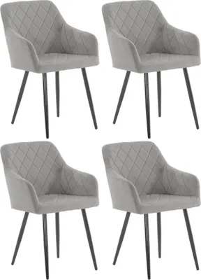 Produktbild von CLP 4er Set Esszimmerstuhl Shila Gesteppt grau Material Samt