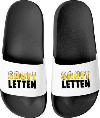 Produktbild von Badeschlappen Lustig Badelatschen mit Spruch SAUFI LETTEN – Party, Urlaub Malle Festival JGA Gadget – Sommer Pantoletten Herren Uni Moonworks®