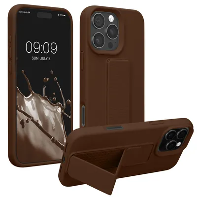 Produktbild von kwmobile Handyhülle für Apple iPhone 16 Pro Hülle - TPU Silikon Case mit Fingerhalter und Stand - Schutzhülle Cover in Chocolate