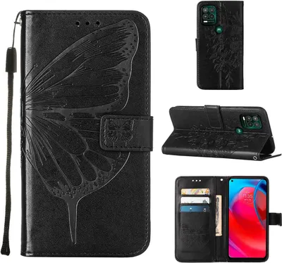 Produktbild von Moto G Stylus 5G 2021 Hülle, Schmetterling Prägung Flip Leder Kartenfächer Schutzhülle Ledertasche mit Ständer für Motorola Moto G Stylus 5G 2021 Schwarz