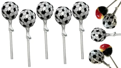 Produktbild von 41,12€/KG Fußball Lutscher 10 Stück / 170 Gramm in Deutschland Farben (schwarz/rot/gold) - Fußball