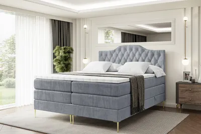 Produktbild von ALTDECOR Boxspringbett mit Gold Füßen, Matratze und Lattenrost, Topper, Polsterbett mit Bettkasten, Bett mit Stauraum H3- und H4- Matratze, Doppelbett -VILA-1-FZ KING-160x200 - Grau Casablanca