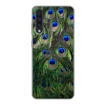Produktbild von MuchoWow® Handyhülle Schutzhülle Hülle für Samsung Galaxy A30s Nahaufnahme von Pfauenfedern Silikon Softcase Handy Hülle - Karteninhaber