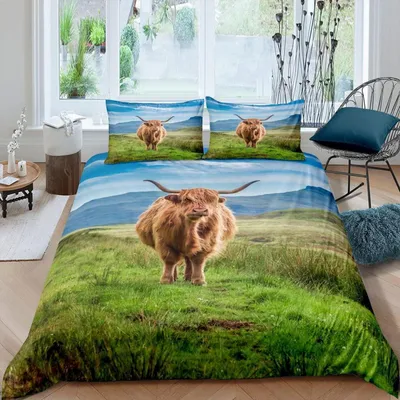Productafbeelding van Beddengoedset, 200x200 cm, met 2 kussenslopen van 80x80 cm, microvezel, design met berglandschap