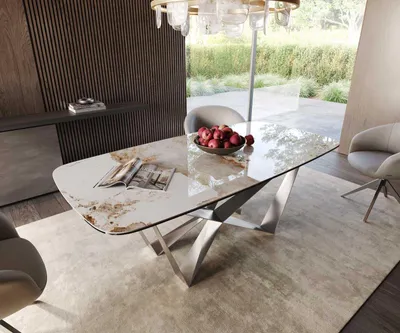 Produktbild von DELIFE Esstisch Edge Boot 200x100 Keramik Minas Melange Weiß-Beige Spider Flachstahl Edelstahl