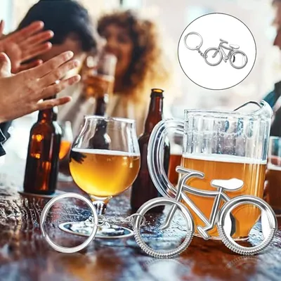 Zdjęcie produktu dla Zestaw 4 breloków rowerowych z otwieraczem do butelek - świetny prezent dla miłośników rowerów - kolor srebrny