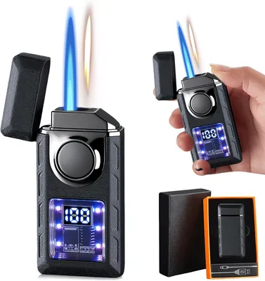 Imagen del producto de Encendedor eléctrico, doble llama, recargable, tipo jet con conexión USB-C, recargable, sin gas butano, ideal para velas, camping, barbacoas ()