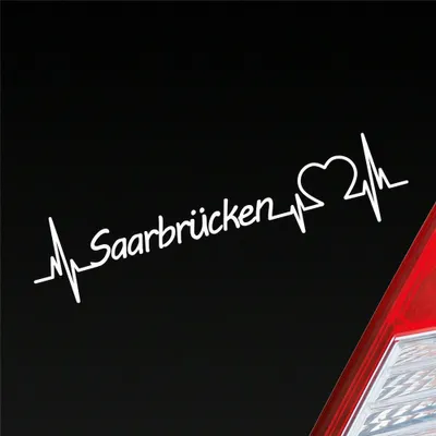 Produktbild von Auto Aufkleber Saarbrücken Herz Herzschlag 19x5 cm Weiss Glanz Sticker Heckscheibenaufkleber