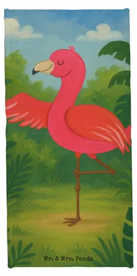 Produktbild von Mr. & Mrs. Panda Handtuch Flamingo Yoga Design - Aquarell Pink - Geschenk, Entspannung, Yogi, sporthandtuch, Frottier, Badehandtuch, Rosa, Strandtuch, Achtsamkeit, Urlaub