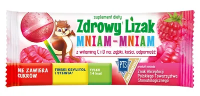 Zdjęcie produktu dla Zdrowy Lizak Mniam-Mniam z witaminą C i D Malina, 1 sztuka
