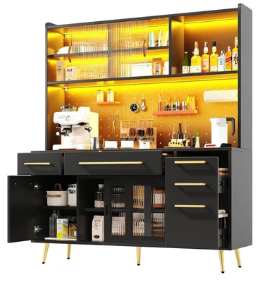 Immagine prodotto di Mobiletto da cucina con illuminazione a LED, credenza con cassetti, 145x39x171 cm, nero