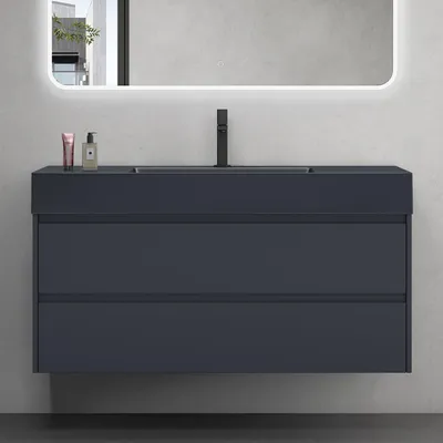 Immagine prodotto di doporro Mobile Bagno Sospeso Mobiletto Sottolavabo da 120 cm Antracite Opaco con Lavabo Integrato | Set Mobile Include Lavandino Antracite in Marmoresina e 2 Cassetti Soft Close Serie Deep