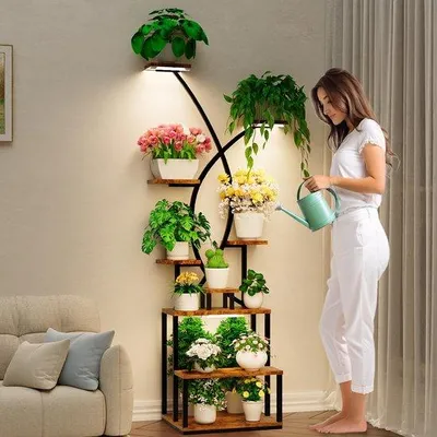 Zdjęcie produktu dla Ibenzoa® Metalowa konstrukcja do uprawy roślin z lampami do wzrostu i 9 poziomami, do użytku wewnętrznego
