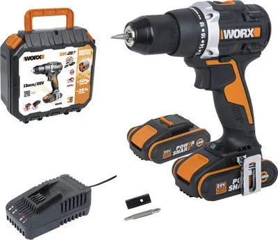 Image de Perceuse-visseuse sans fil WORX Nitro 20V 60Nm WX102, moteur Brushless, mallette, 2 batteries 2Ah et chargeur inclus