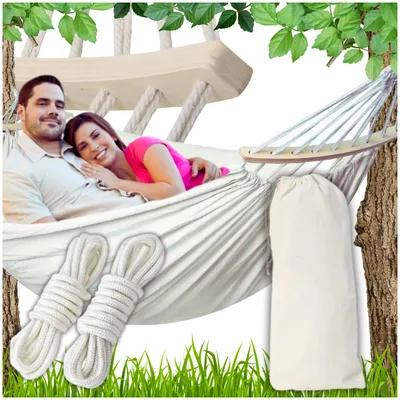 Produktbild von Eddcom XXL Hängematte 260x150cm Beige mit 2 Spreizstäben