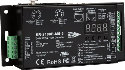 Produktbild von CONNEX RDM DMX512 Decoder 3PIN XLR bis 5CH 500-35KHz 8/16 Bit SR-2108B-M5-3