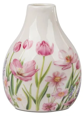 Produktbild von Dekovase Blumenzeit H. 12cm weiß rosa aus Porzellan Formano F26