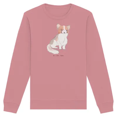Produktbild von Mr. & Mrs. Panda Baumwoll Pullover Papillon Moment Größe L - Canyon Pink - Geschenk, Pulli, Sweatshirt, Sweater, Kontinentaler Zwergspaniel