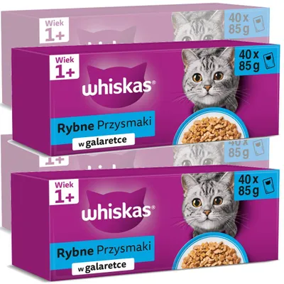 Produktbild von Whiskas Adult 160x85g Fischleckerli Nassfutter für ausgewachsene Katzen, 4 Geschmacksrichtungen in Gelee