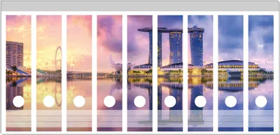 Produktbild von Wallario Ordnerrücken Sticker, selbstklebend für breite Ordner, 9 Stück, Motiv Abenddämmerung in Singapur