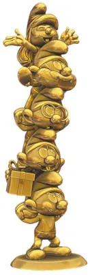 Goldene Schlümpfe Säule – Harzfigur, glänzend, 30x9x10 cm