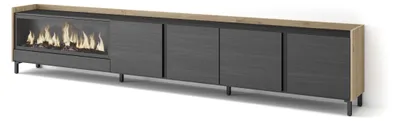 Immagine prodotto di Mobili TV effetto legno nero e rovere 315x35x61cm camino effetto fuoco