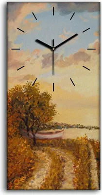 Produktbild von Dekor Leinwand Uhr Wandbilder 30x60 Gemälde See Schiff Weg Baum Wolken Himmel - schwarze Hände